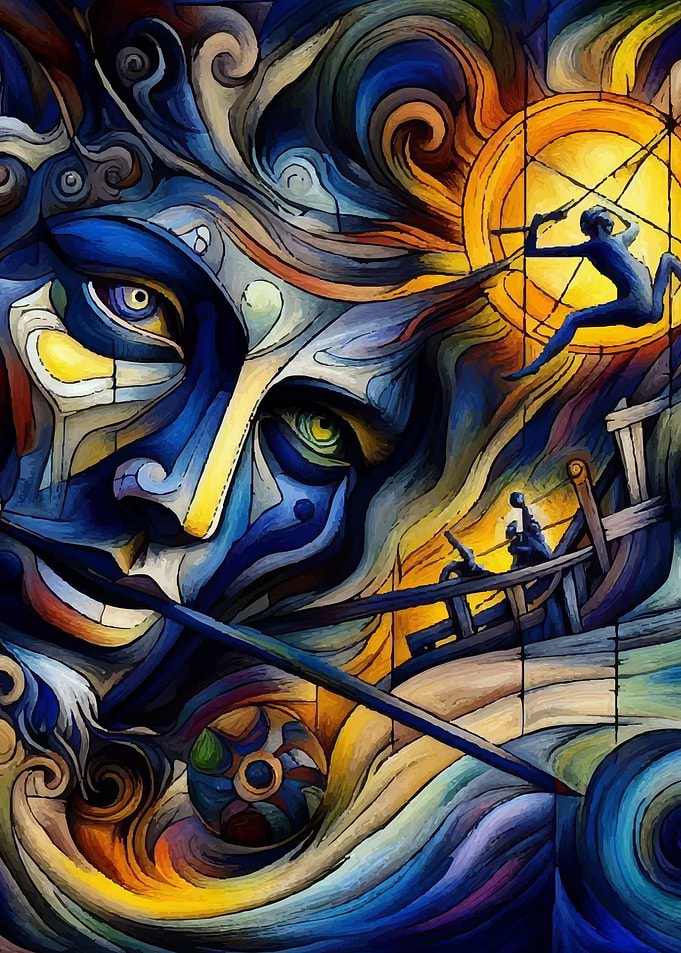 Abstract Art with Face and Sun