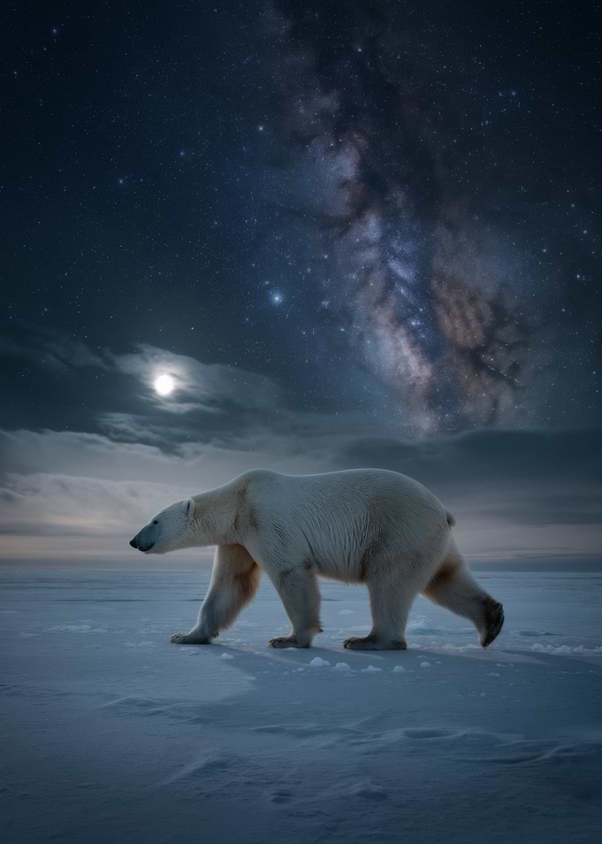 Polar Bear Under Milky Way