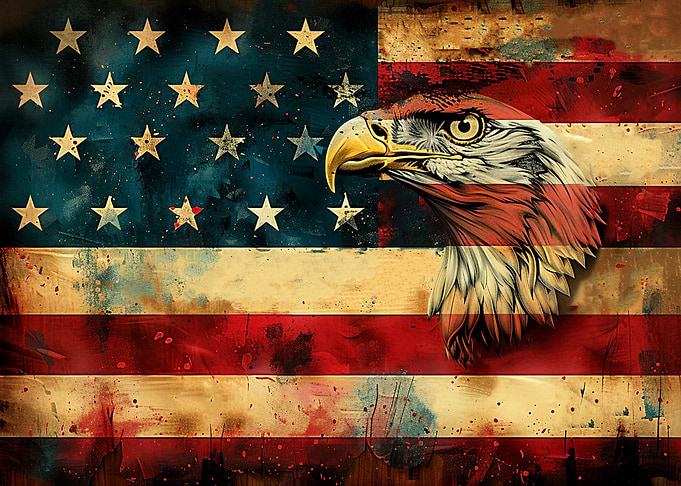 Grunge Bald Eagle American Flag Metal Print