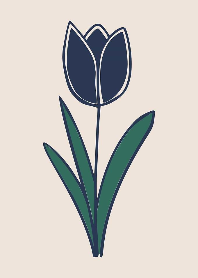Simple Hand-Drawn Blue Tulip Flower