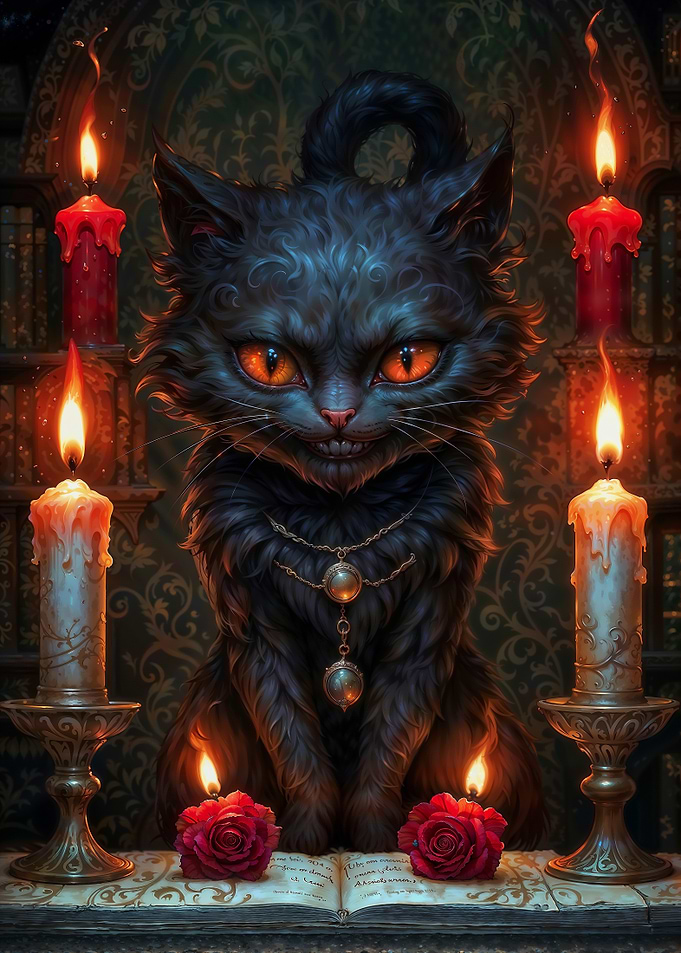 Magic Black Cat with Candles