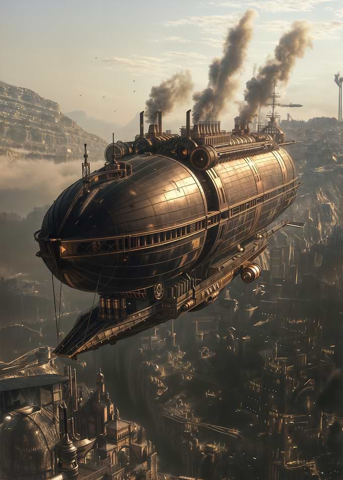 Steampunk Airship Over City