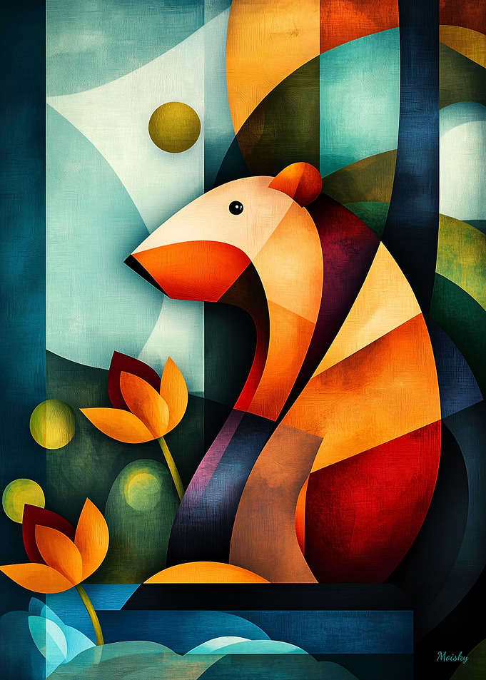 Modern Cubism Capybara Poster – Abstract Geometric Wildlife Art
