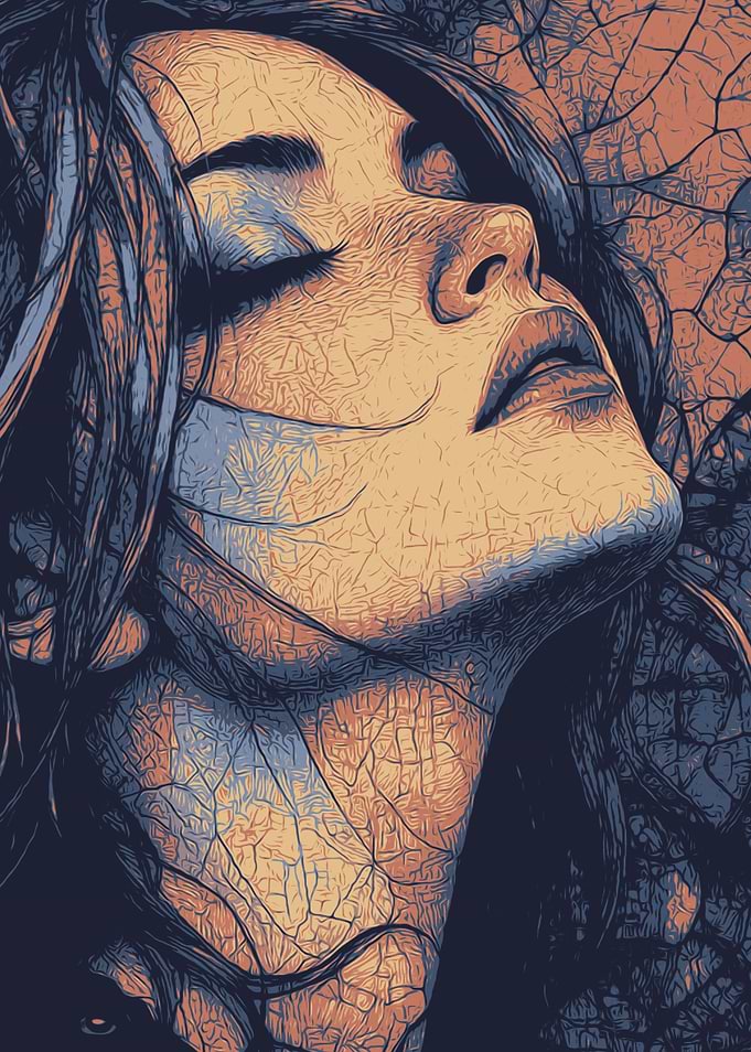 Woman's Face with Cracked Pattern
