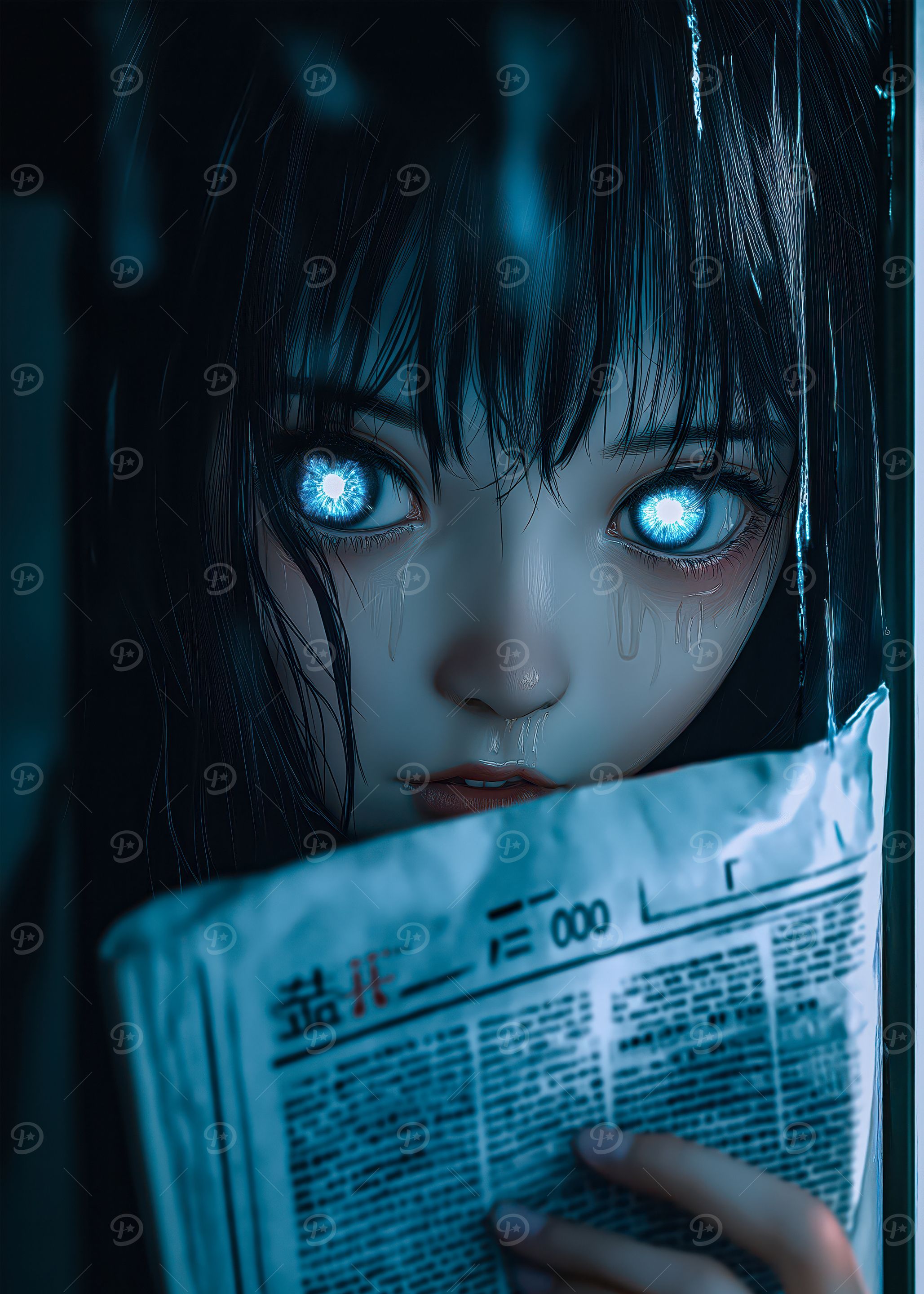 Blue-Eyed Girl with Newspaper