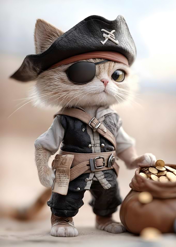 Pirate Cat with Treasure