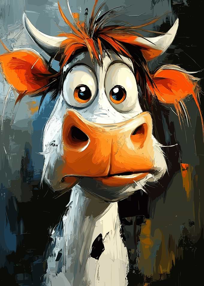 Funny Surprised Cow oil Painting