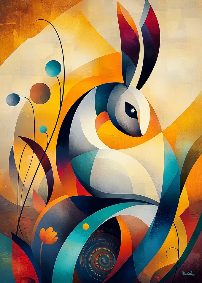 Modern Cubism Rabbit Poster – Abstract Geometric Wildlife Art