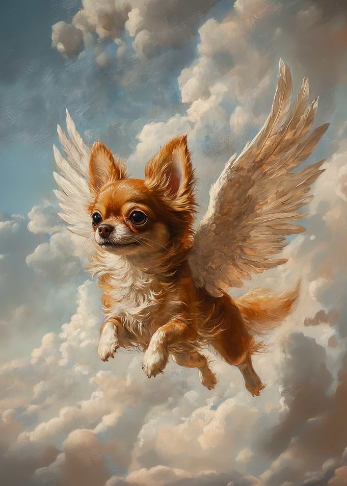 Brown Chihuahua with Angel Wings | Small Dog Memorial Art |Angel Dog