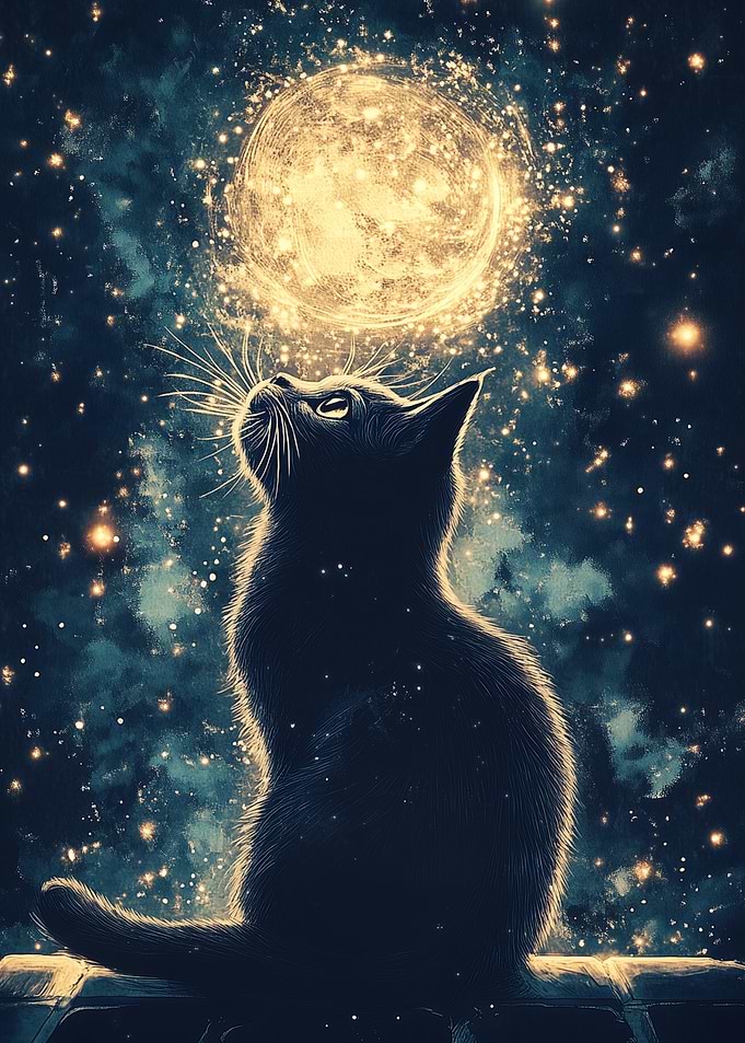 Cat Gazing at the Moon