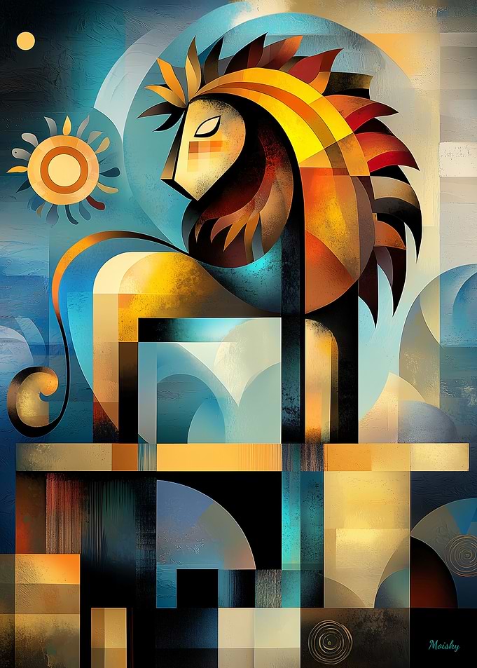 Modern Cubism Lion Poster – Abstract Geometric Wildlife Art