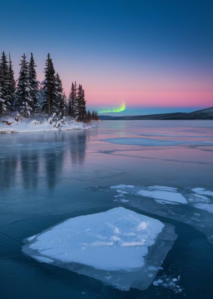 Frozen Lake Aurora Borealis