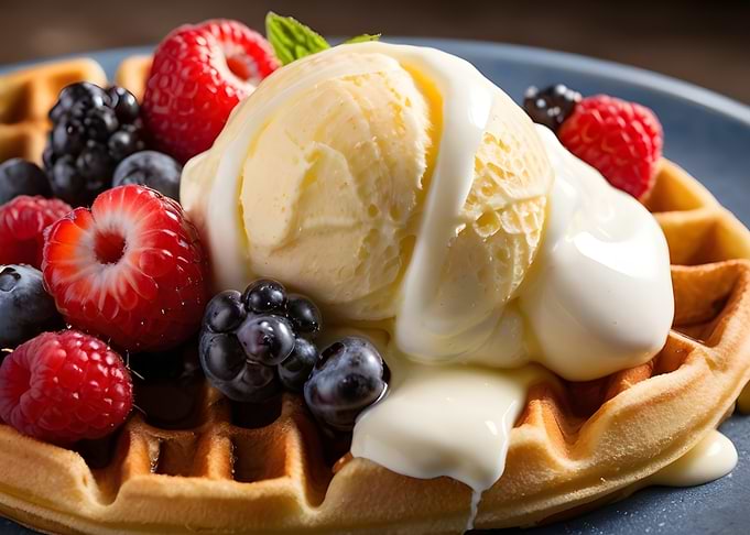 Waffle with Ice Cream and Berries