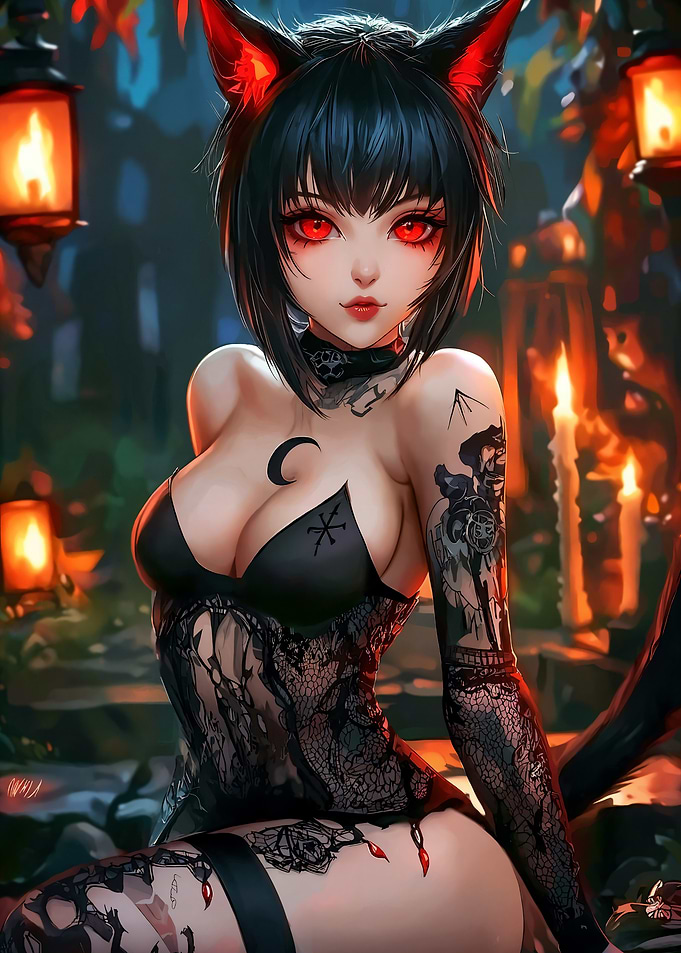 Anime Cat Girl in Black Lace