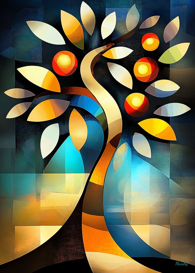 Modern Cubism Tree Poster – Abstract Geometric Nature Art