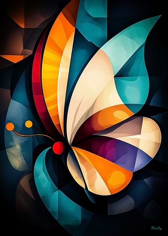 Modern Cubism Butterfly Poster – Abstract Geometric Nature Art