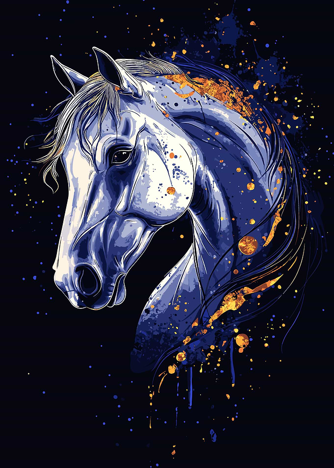 Blue Horse with Gold Splashes