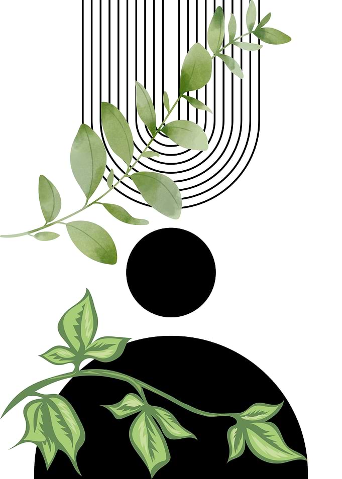 Green Leaves and Black Shapes