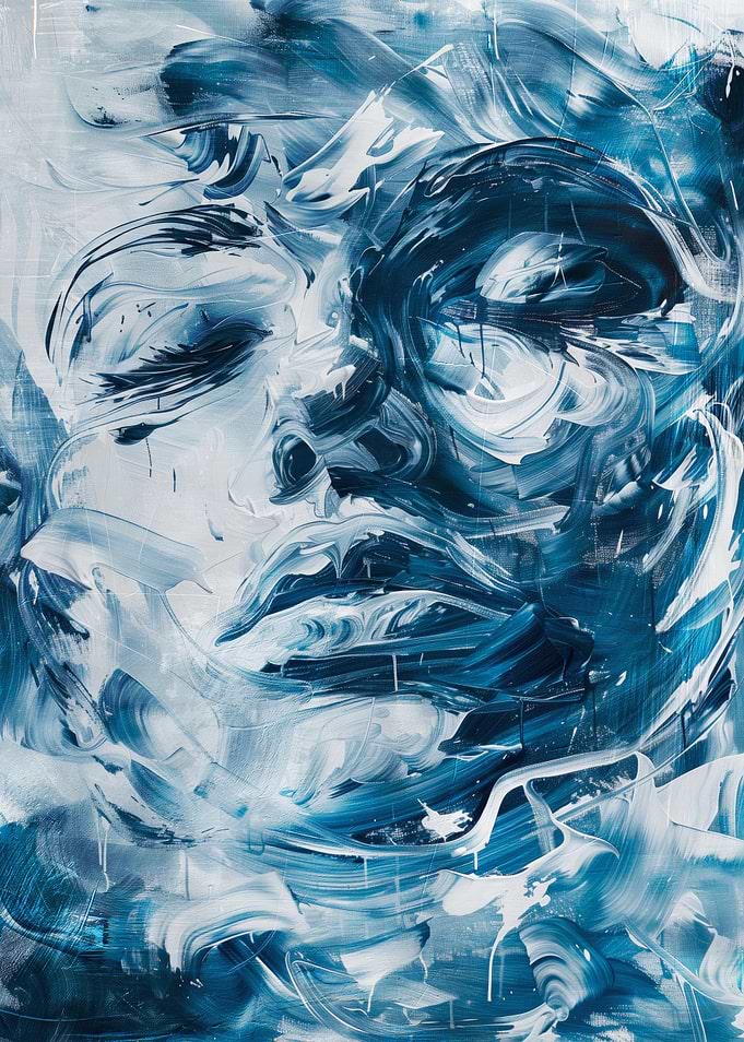 Abstract Blue and White Portrait