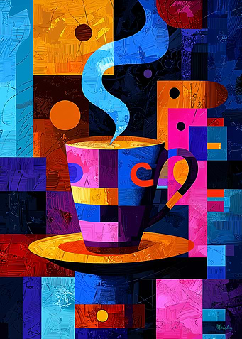 Expressionist Geometry Coffee – Vibrant Abstract Café Art