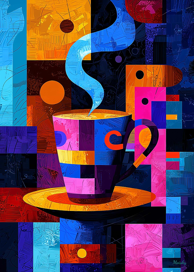 Expressionist Geometry Coffee – Vibrant Abstract Café Art