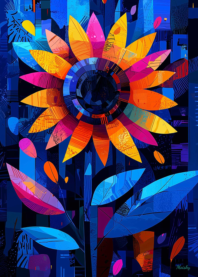 Expressionist Geometry Sunflower – Vibrant Abstract Floral Art