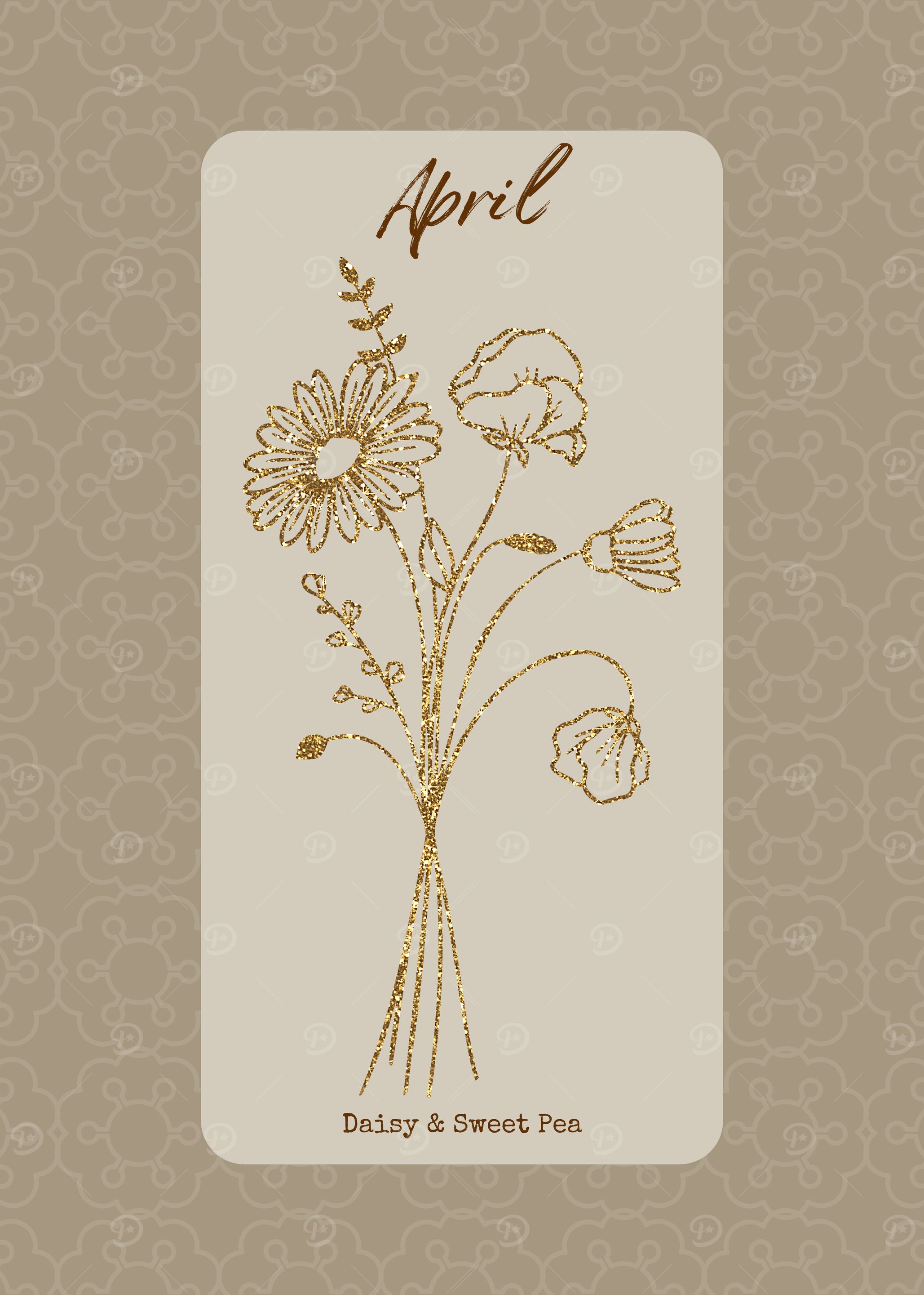 April Birth Month Flower Daisy and Sweet Pea
