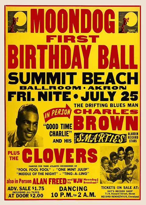 Moondog Birthday Ball Poster — retro concert bill printed on metal