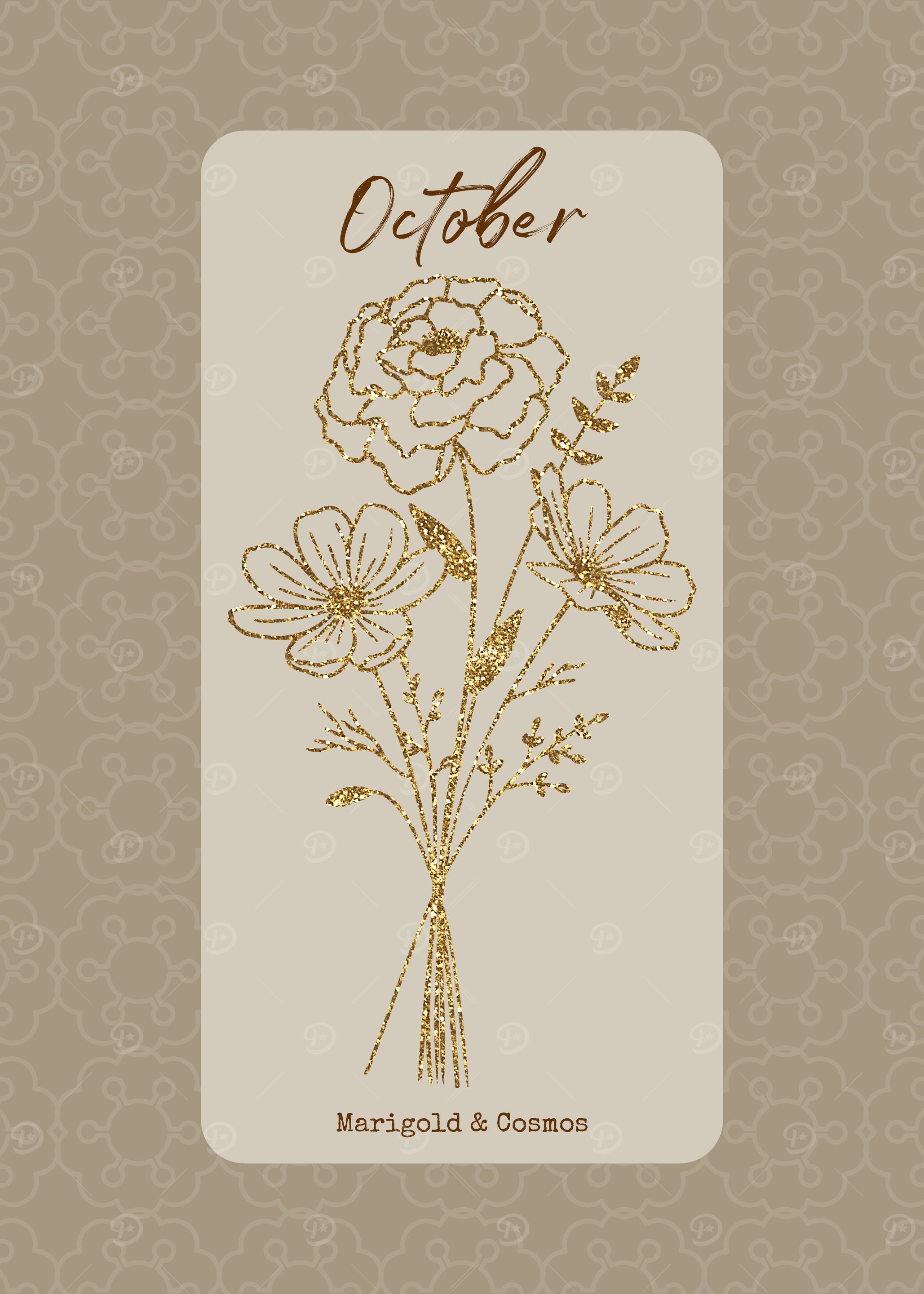 October Birth Month Flower Marigold and Cosmos