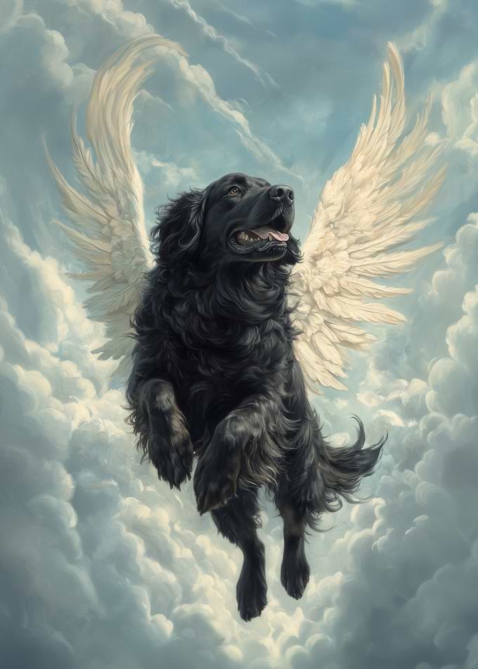 Newfoundland Dog with Angel Wings | Gentle Giant Memorial Print | Black Dog with Wings