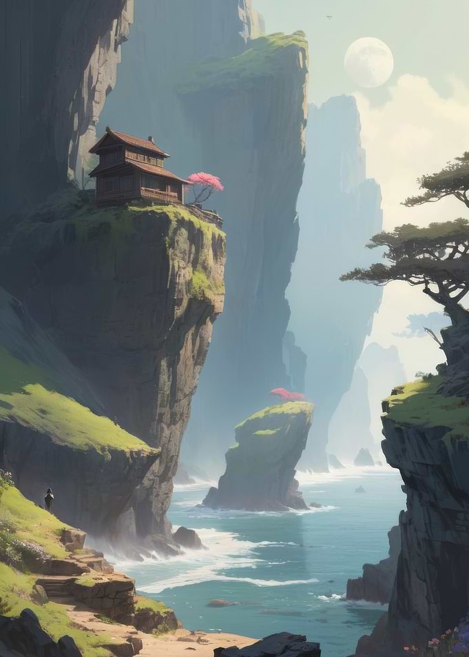 Anime Lo-Fi Landscape of Secluded Mountaintop House