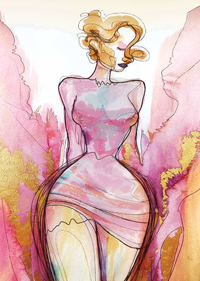 Watercolor Woman in Pink