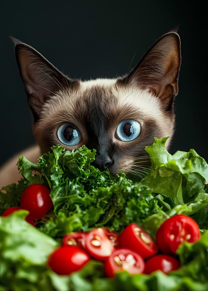 Siamese Cat Hiding in Salad