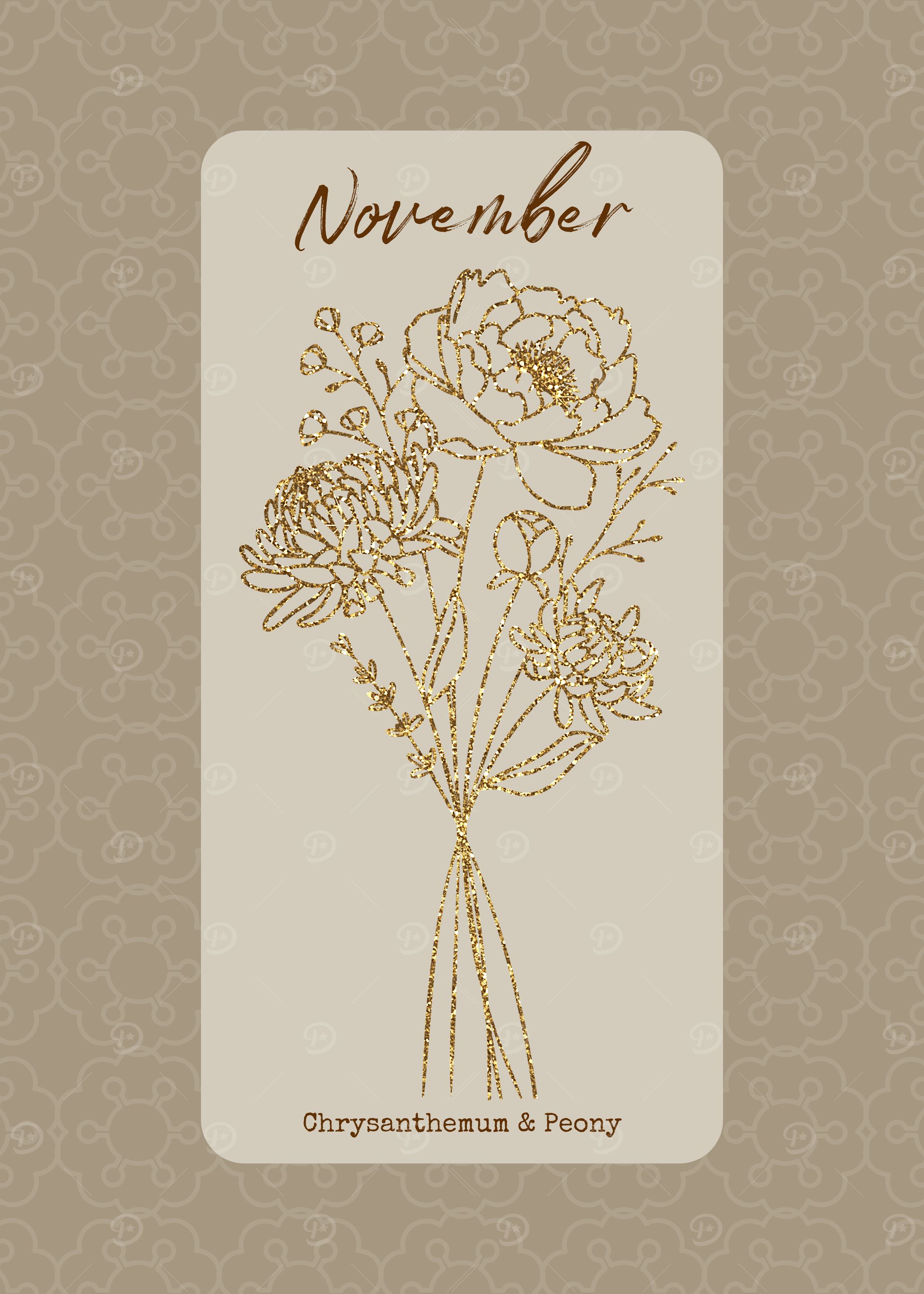November Birth Month Flower Chrysanthemum and Peony