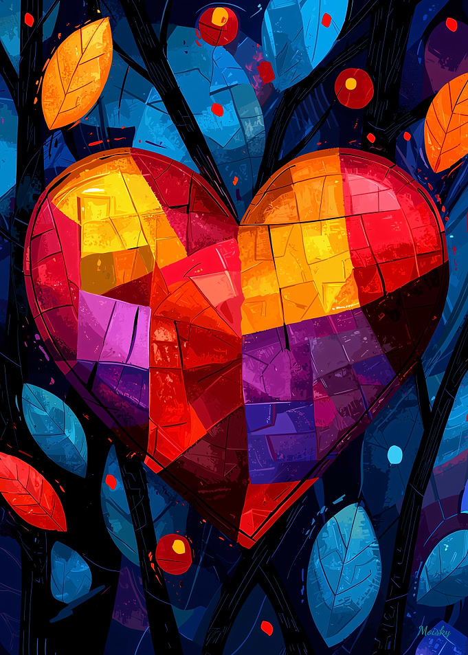 Abstract Expressionist Heart Poster – Vibrant Geometric Love Art
