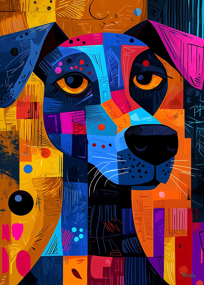 Expressionist Geometry Dog – Vibrant Abstract Canine Art
