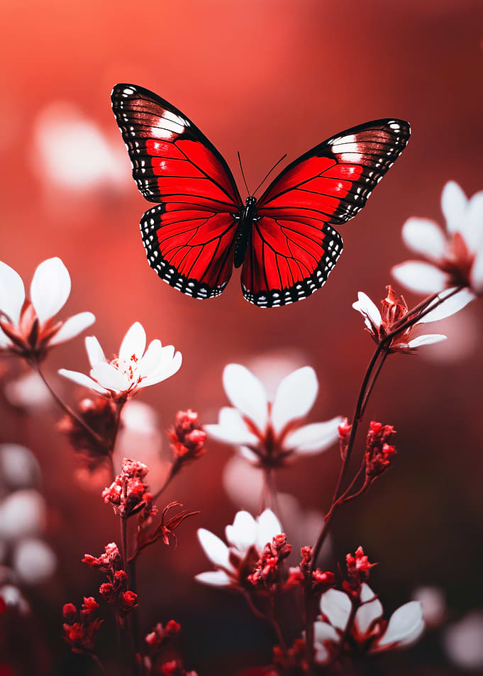Red Butterfly on Flowers