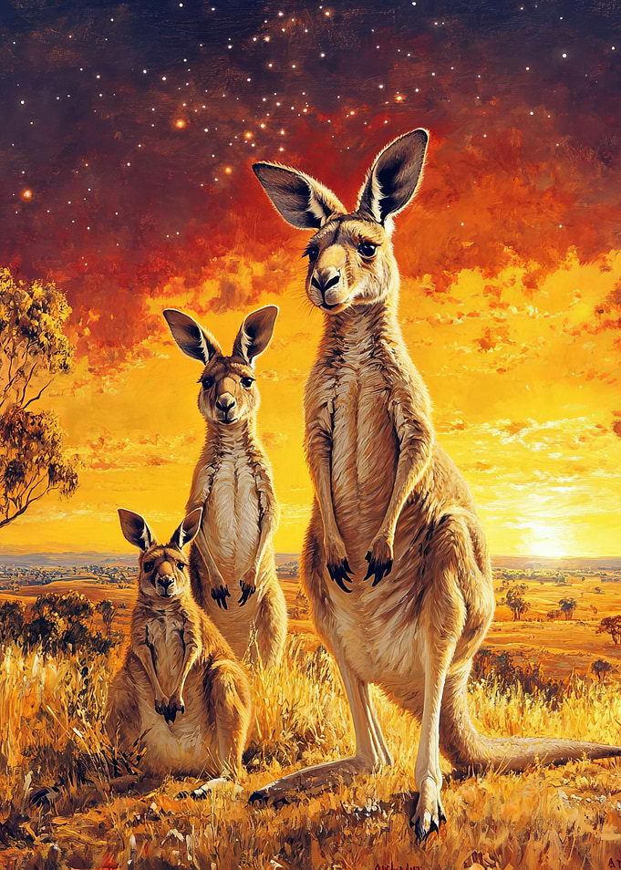Kangaroo Family Sunset