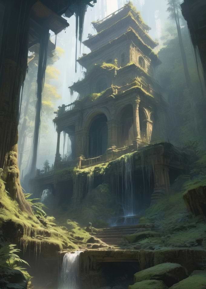 Anime Lo-Fi Landscape of Ancient Temple Ruins