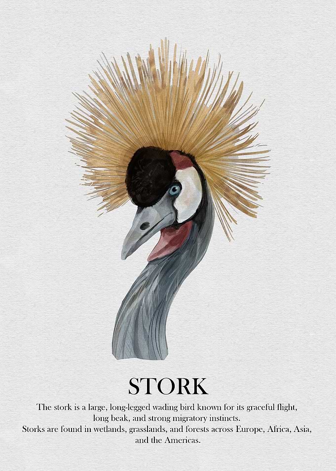 Stork Watercolor Illustration