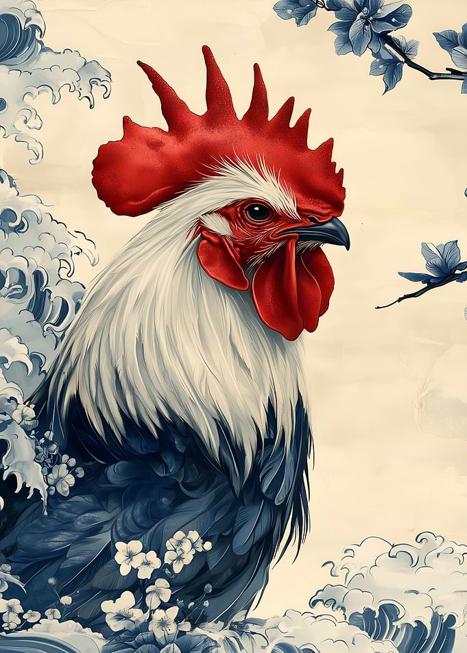 Rooster with Cherry Blossoms