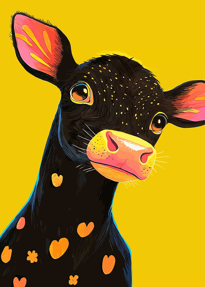 Black Cow with Orange Spots