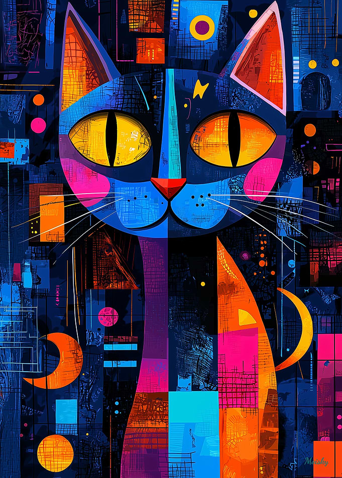 Expressionist Geometry Cat – Vibrant Abstract Feline Art