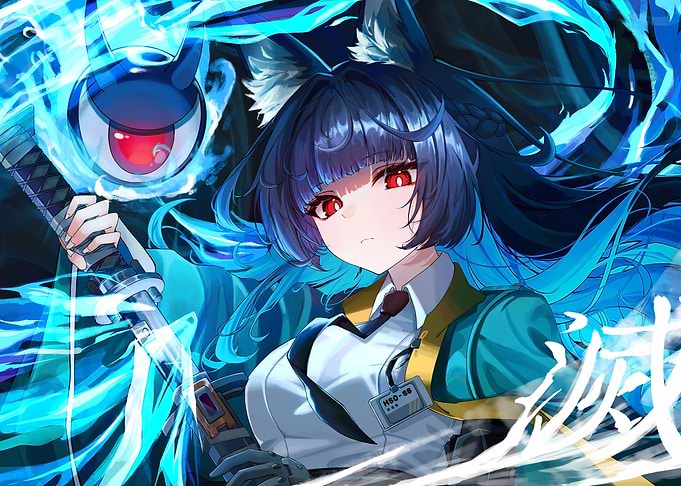 Girl with Sword and Blue Flames