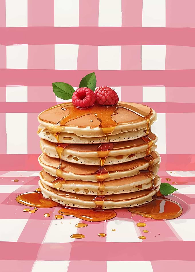 Pancakes with Syrup and Raspberries