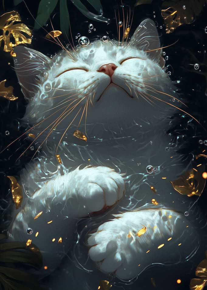 White Cat in Water