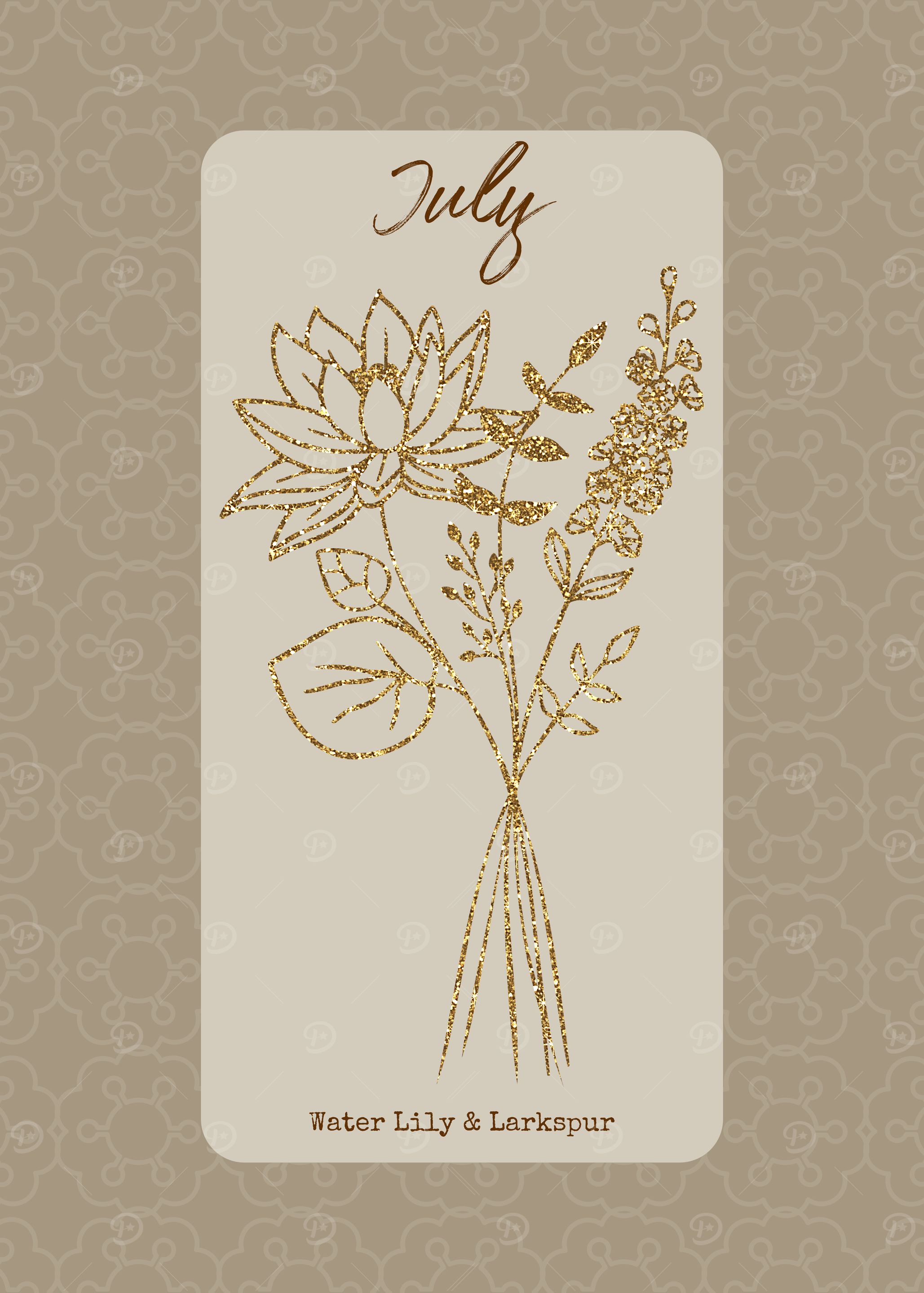 July Birth Month Flower Water Lily and Larkspur