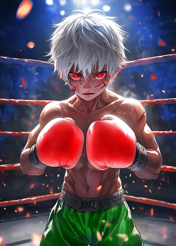 Anime Boxer Boy with Red Eyes