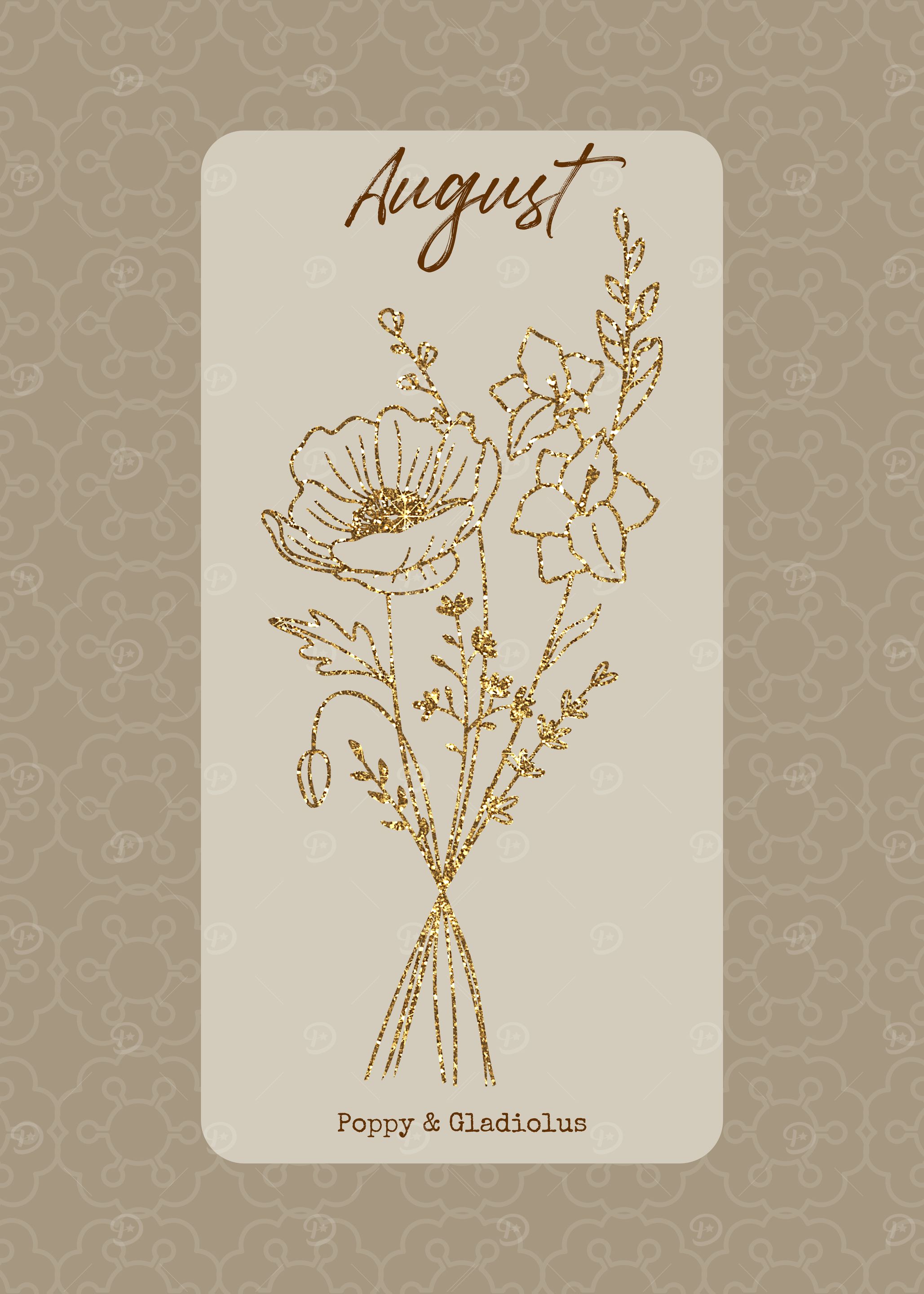 August Birth Flower Poppy and Gladiolus