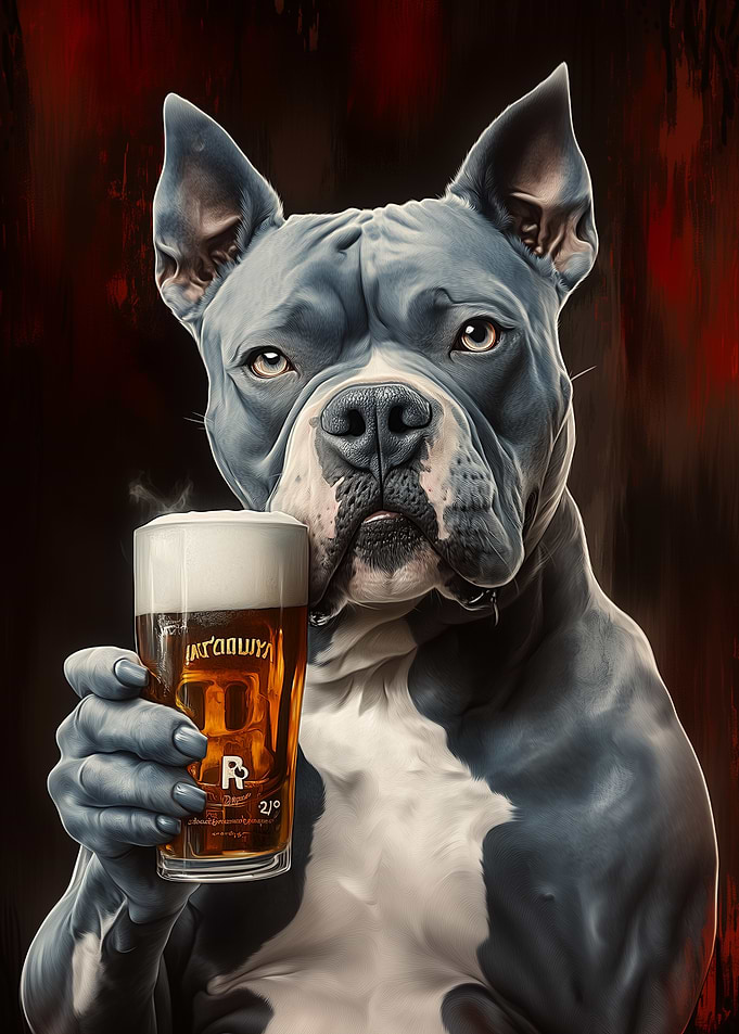 Pitbull Dog Holding Beer